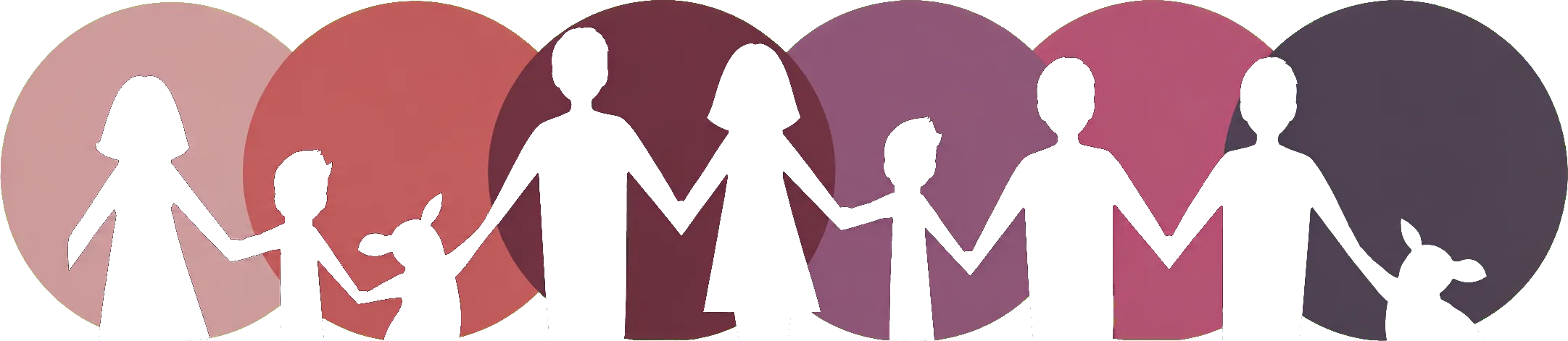 Papieren familieketting, hand in hand voor zes gekleurde cirkels
